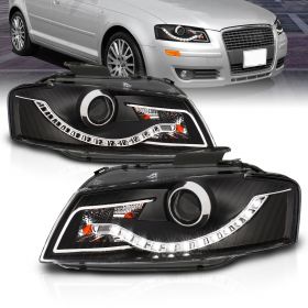 AmeriLite Black Projector Headlights (R8 LED Style) for Audi A3 - Passenger and Driver Side