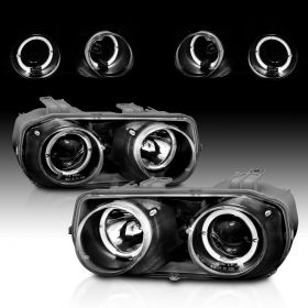 AmeriLite Black Projector Dual LED Halo Replacement Headlights Set For 94-97 Acura Integra - Passenger and Driver Side