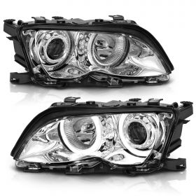 AmeriLite Projector Headlights Halo Chrome For BMW 3 Series E46 4 Door - Passenger and Driver Side