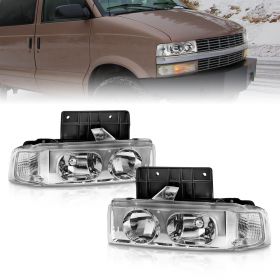 AmeriLite for 1995-2005 Chevy Astro GMC Safari Euro Chrome Replacement Headlights Corner Lamp Set - Passenger and Driver Side