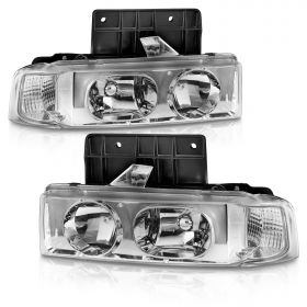 AmeriLite for 1995-2005 Chevy Astro GMC Safari Euro Chrome Replacement Headlights Corner Lamp Set - Passenger and Driver Side