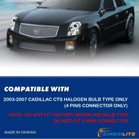 AmeriLite for 2003-2007 Cadillac CTS LED Halos OE Chrome Projector Replacement Headlights Pair - Passenger and Driver Side