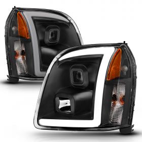AmeriLite 2007-2014 For GMC Yukon / Yukon XL Denali/Yukon Hybrid Black LED Bar Projector Headlights Set