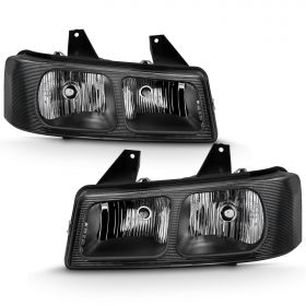 AmeriLite for 2003-2019 GMC Savana Chevy Express Van Black Housing Upgrade Halogen Replacment Headlight Composite Set - Passenger and Driver Side