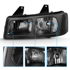 AmeriLite for 2003-2019 GMC Savana Chevy Express Van Black Housing Upgrade Halogen Replacment Headlight Composite Set - Passenger and Driver Side