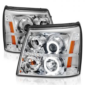 AmeriLite for 2003-2006 Cadillac Escalade HID Model Xtreme LED Halo Ring Black Projector Replacment Headlights Set - Passenger and Driver Side