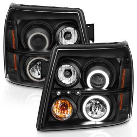AmeriLite for 2002-2006 Cadillac Escalade Black Housing Xtreme LED Halo Ring Replacment Headlights Set - Passenger and Driver Side