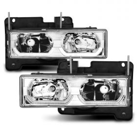 AmeriLite for Chevy GMC C/K 1500 2500 3500 Tahoe Suburban LED Tube Chrome Replacement Headlights Pair- Passenger and Driver Side