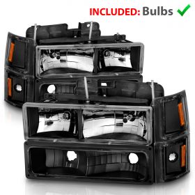 AmeriLite Black Crystal Headlights Sets for Chevy Fullsize - Passenger and Driver Side