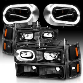 AmeriLite Black Crystal Headlights Halo Sets for Fullsize - Passenger and Driver Side