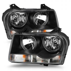 AmeriLite for 2005-2010 Chrysler 300 Sedan Halogen Type OE Style Black Replacement Headlight Assembly w/Bulb Socket Pair - Passenger & Driver Side