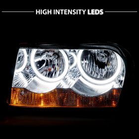 AmeriLite for 2005-2010 Chrysler 300 Luxury Sedan Chrome Xtreme LED Halo Rings Replacement Headlights Set - Passenger and Driver Side