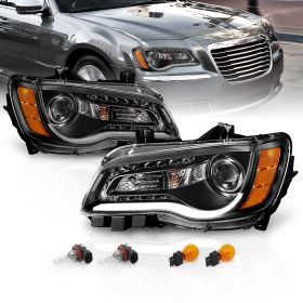 AmeriLite Black Projector Headlights Plank-Bar For Chrysler 300 - Passenger and Driver Side