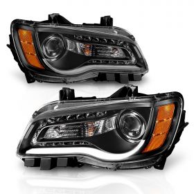 AmeriLite Black Projector Headlights Plank-Bar For Chrysler 300 - Passenger and Driver Side