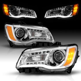 AmeriLite Chrome Projector Headlights Plank-Bar For Chrysler 300 - Passenger and Driver Side