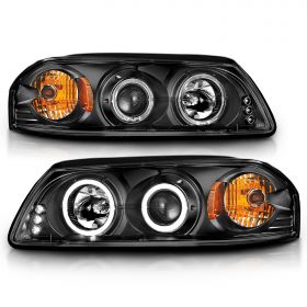 AmeriLite Projector Replacement Headlights LED Halo Black For Chevy Impala - Passenger and Driver Side