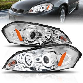 AmeriLite Projector Headlights Chrome Amber(CCFL Halo) for Chevy Impala/Monte Carlo - Passenger and Driver Side