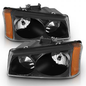 AmeriLite for 2003-2006 Chevy Silverado 1500 2500 3500 | Avalanche Factory Style Black High Low Beam Headlights Pair - Driver and Passenger Side