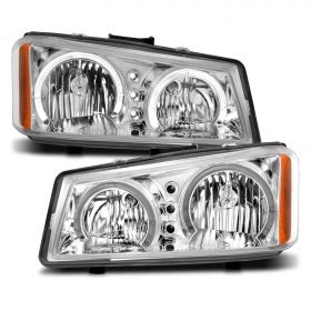 AmeriLite Chrome LED Dual Halo Replacement Headlights Set For 03-06 Chevy Silverado - Passenger and Driver Side