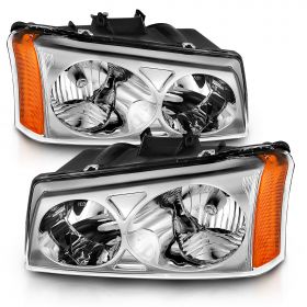 AmeriLite for 2003-2006 Chevy Silverado 1500 2500 3500 | Avalanche Factory Style Chrome High Low Beam Headlights Pair - Driver and Passenger Side