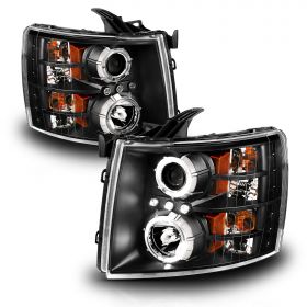 AmeriLite Black Projector Headlights Halo For Chevy Silverado - Passenger and Driver Side