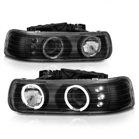 AmeriLite Black Projector Headlights Halo For Chevy Silverado - Passenger and Driver Side