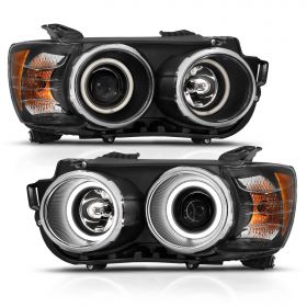 AmeriLite for 2012-2016 Chevy Sonic Clear Black Xterme LED Halo Rings Projector Replacement Headlights Pair - Passenger and Driver Side