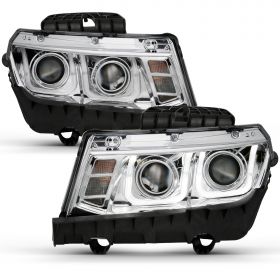 AmeriLite 2014-2015 Dual Super Bright LED Bar Dual Projector Chrome Headlights Pair For CHEVY CAMARO - Do Not Fit Factory HID Version