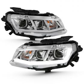 AmeriLite for 2016 2017 2018 Chevy Camaro Headlights Chrome Dual Quad Projectors w/LED Tube Replacement Assembly Set - Driver and Passenger Side