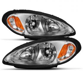 AmeriLite Replacement Headlights Turn Siganl Assembly for 2001-2005 For PT Cruiser OE Factory Style Halogen Bulbs Chrome Pair - Passenger & Driver Side