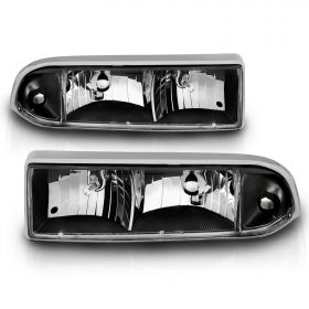 AmeriLite for 1998-2004 Chevy S10 / Blazer Crystal Black OE Headlights Black - Passenger and Driver Side