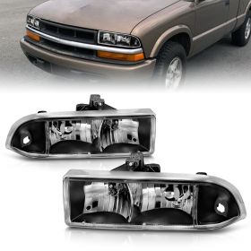 AmeriLite for 1998-2004 Chevy S10 / Blazer Crystal Black OE Headlights Black - Passenger and Driver Side