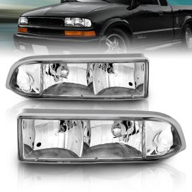 AmeriLite for 1998-2004 Chevy S10 Blazer Crystal Chrome Euro Replacement Headlights - Passenger and Driver Side