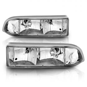 AmeriLite for 1998-2004 Chevy S10 Blazer Crystal Chrome Euro Replacement Headlights - Passenger and Driver Side