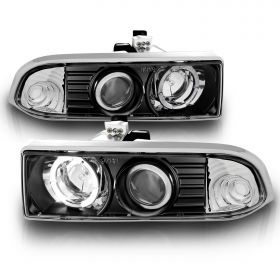 AmeriLite for 1998-2004 Chevy S10 Blazer Black Projector LED Halo Replacement Headlights Set - Passenger and Driver Side