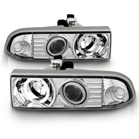 AmeriLite for 1998-2004 Chevy S10 / Blazer LED Halo Projector Chrome Headlights Assembly Set - Passenger and Driver Side