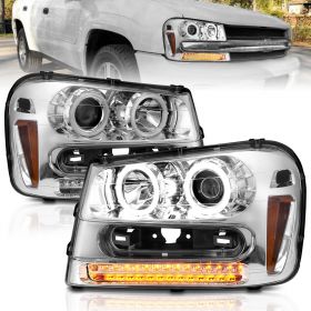 AmeriLite Chrome Projector Headlights CCFL Halo for Chevy Trailblazer - Passenger and Driver Side