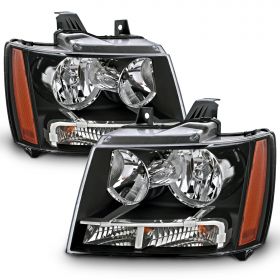 AmeriLite Black Replacement Headlights For Chevy Tahoe / Suburban / Avalanche (Pair) - Driver and Passenger Side