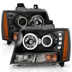AmeriLite Black Projector Headlights LED Halo For 2007-2013 Chevy Tahoe/Suburban/Avalanche - Passenger and Driver Side