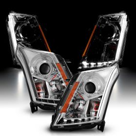 AmeriLite Chrome Projector Replacement Headlights Plank LED Bar Set for 2010-2016 Cadillac SRX Halogen Bulb Version only - Passenger and Driver Side
