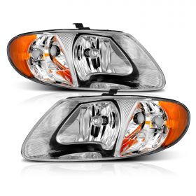 AmeriLite for 2001-2007 Dodge Grand Caravan | Chrysler Town & Country | 01-03 Voyager OE Style Chrome Replacement Headlights Pair - Passenger and Driver Side