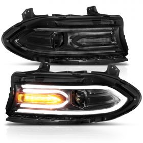 AmeriLite Square Projector Dual LED Signal DRL Light Tube Headlight Pair for 2015-2022 Dodge Charger - Passenger and Driver Side