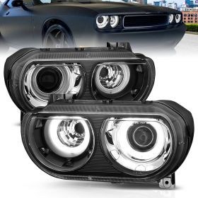 AmeriLite Projector Headlights Dual Black (Hid Compatible& CCFL Halo) for Dodge Challenger - Passenger and Driver Side