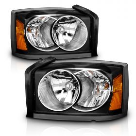 AmeriLite Headlights Black Amber For Dodge Dakota 2005-2007 Only - Passenger and Driver Side