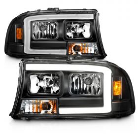 AmeriLite for Dodge 1997-2004 Dakota / 98-03 Durango C-Type LED Tube Black Replacement Headlight Set - Passenger and Driver Side