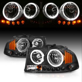 AmeriLite Black Replacement Headlight Turn Signal LED Halo 1pc For Dodge Dakota / Durango - Passenger and Driver Side