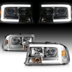 AmeriLite for Dodge 1997-2004 Dakota / 98-03 Durango C-Type LED Tube Chrome Replacement Headlight Set - Passenger and Driver Side