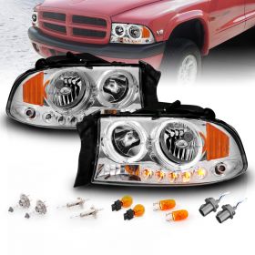 AmeriLite Chrome Replacement Headlight Turn Signal LED Halo 1pc For Dodge Dakota / Durango - Passenger and Driver Side
