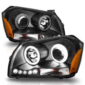 AmeriLite for 2005-2007 Dodge Magnum Dual Xtreme LED Halo Ring Black Projector Headlights Pair - Driver and Passenger Side