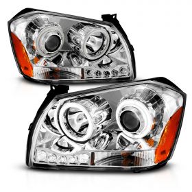 AmeriLite 2005 - 2007 Dodge Magnum Dual Twin Halo Projector LED Chrome Headlights Lamps
